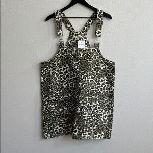 AARON & AMBER Animal Print Overall Mini Dress Front Patch Pockets Women's Size L